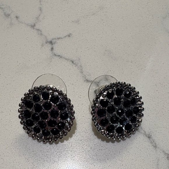 Elegant Black and Silver Stud Earrings - Picture 4 of 4